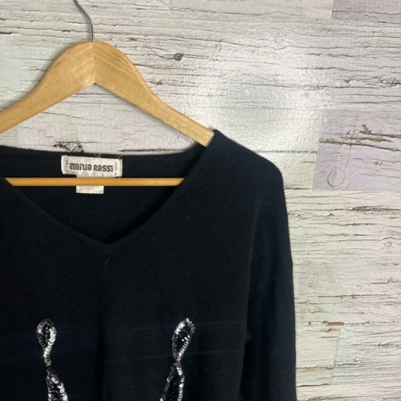 Emilio Rossi Vintage Angora lambs Wool sweater black silver  size medium - Picture 4 of 9